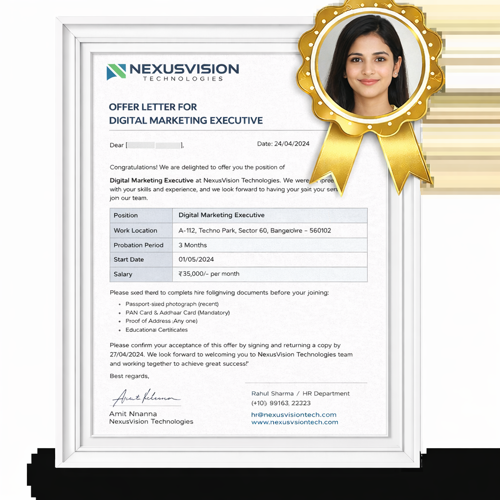 Digital marketing offer letter and badge