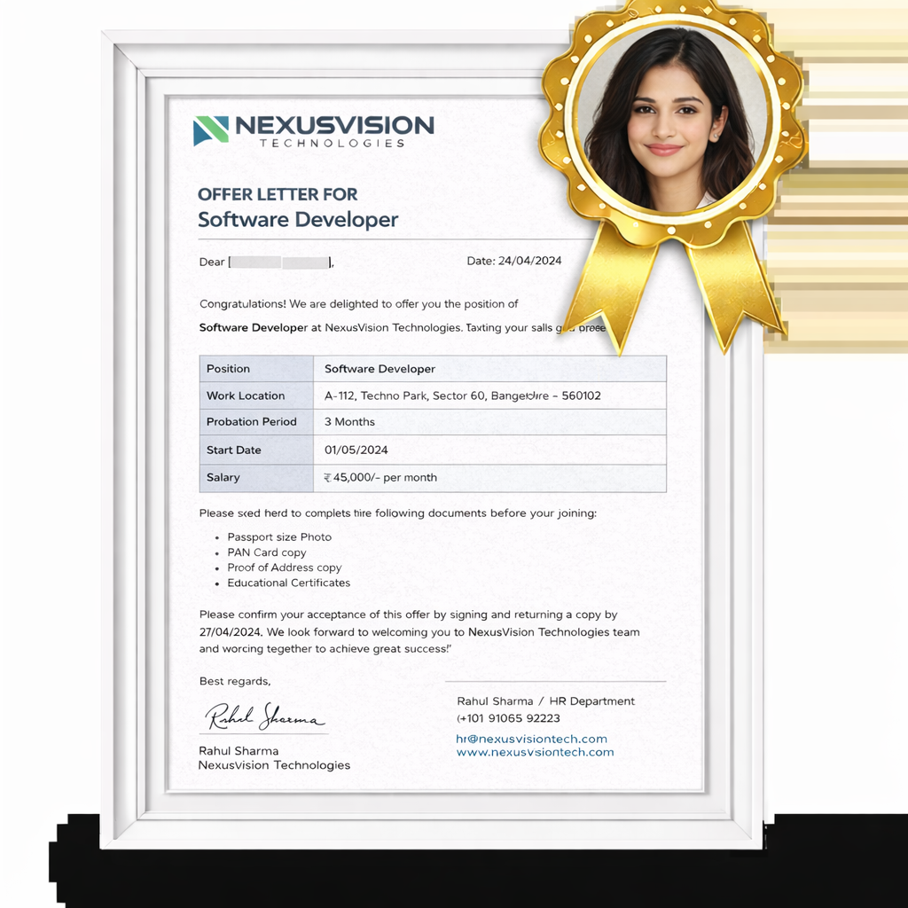 Nexusvision offer letter with photo portrait